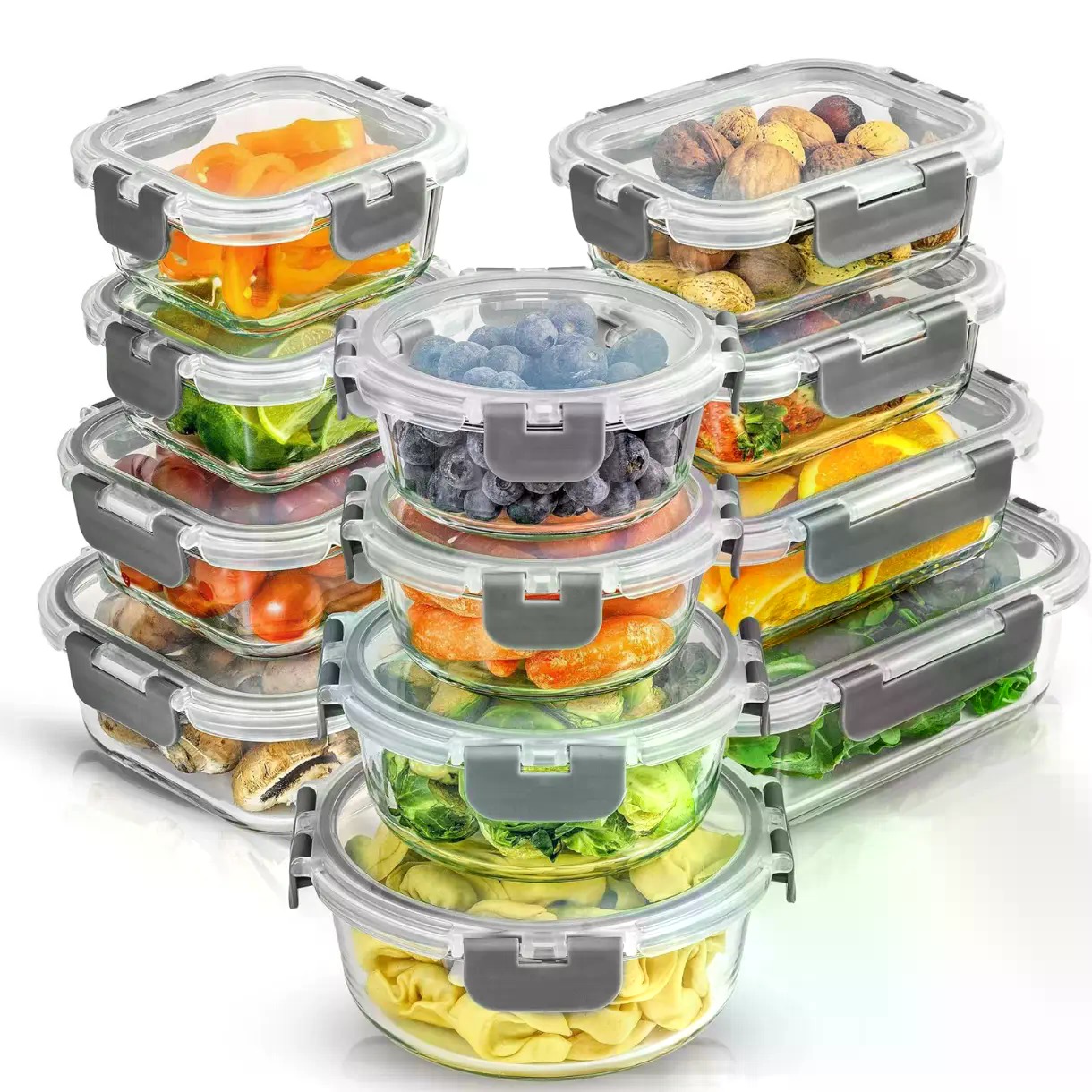 Food Storage Containers Tupperware - 蓋付き24個入りホウケイ酸ガラス保存容器 | パントリーやキッチン用の密閉・冷凍庫対応食品保存容器12個セット | ランチ用の食事準備容器 |