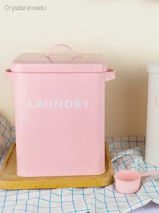 Food Storage With Scoop - ピンクホワイトキッチンバスルームランドリーパウダー収納ボックス5KG米金属容器パン缶（スクープ付き）ドッグフード穀物バケツ