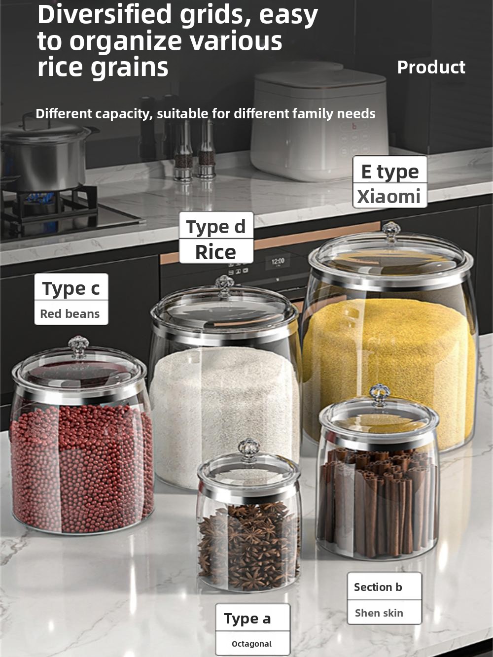 Food Storage Box Large - 厚みのあるプラスチック製食品グレード大容量透明収納ボックス米びつ乾物収納容器キッチン収納