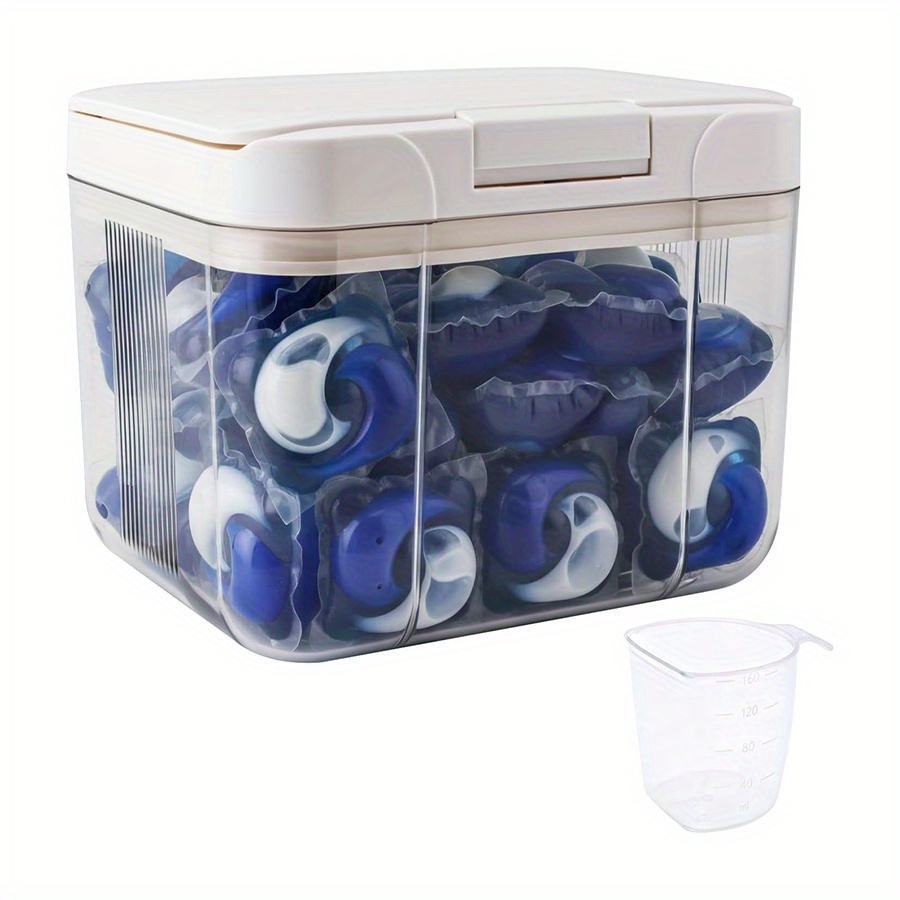 Food Storage With Scoop - タイド対応ランドリーポッドホルダー - ポッド収納容器、ポップアップ蓋とスクープオーガナイザー付き2.9L粉末容器