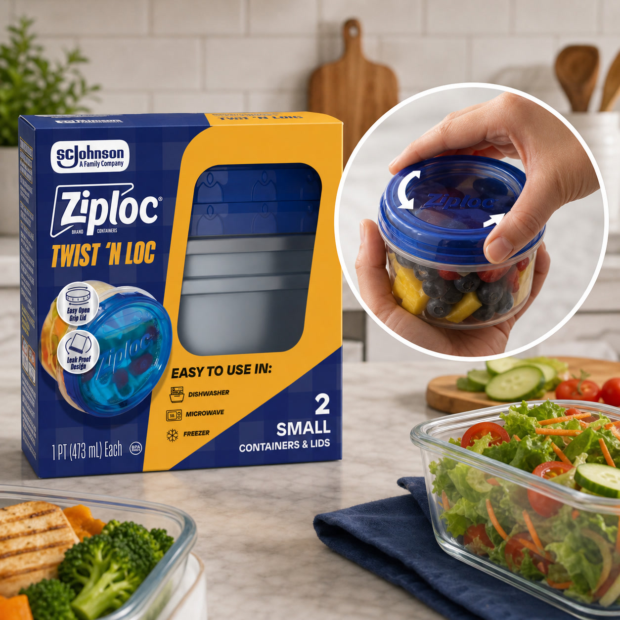 Food Storage Small - 2ct小型ツイストロック食品保存容器、漏れ防止プラスチック製ランチミールプレップボウル（キッチン用）