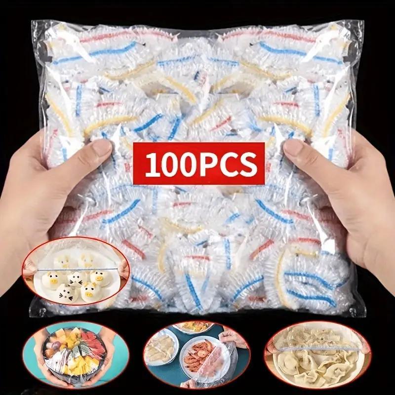 Food Storage Keep Hot - 再利用可能な食品鮮度保持カバー 100枚入り キッチン収納アクセサリー 伸縮性のある透明プラスチックラップ 電子レンジ対応 漏れ防止