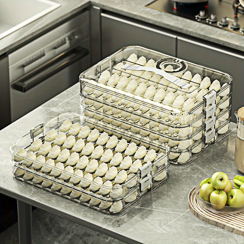 Food Storage Box Large - 餃子収納ボックス、大容量多層冷凍庫クイック食品保管冷蔵庫密閉収納ボックス