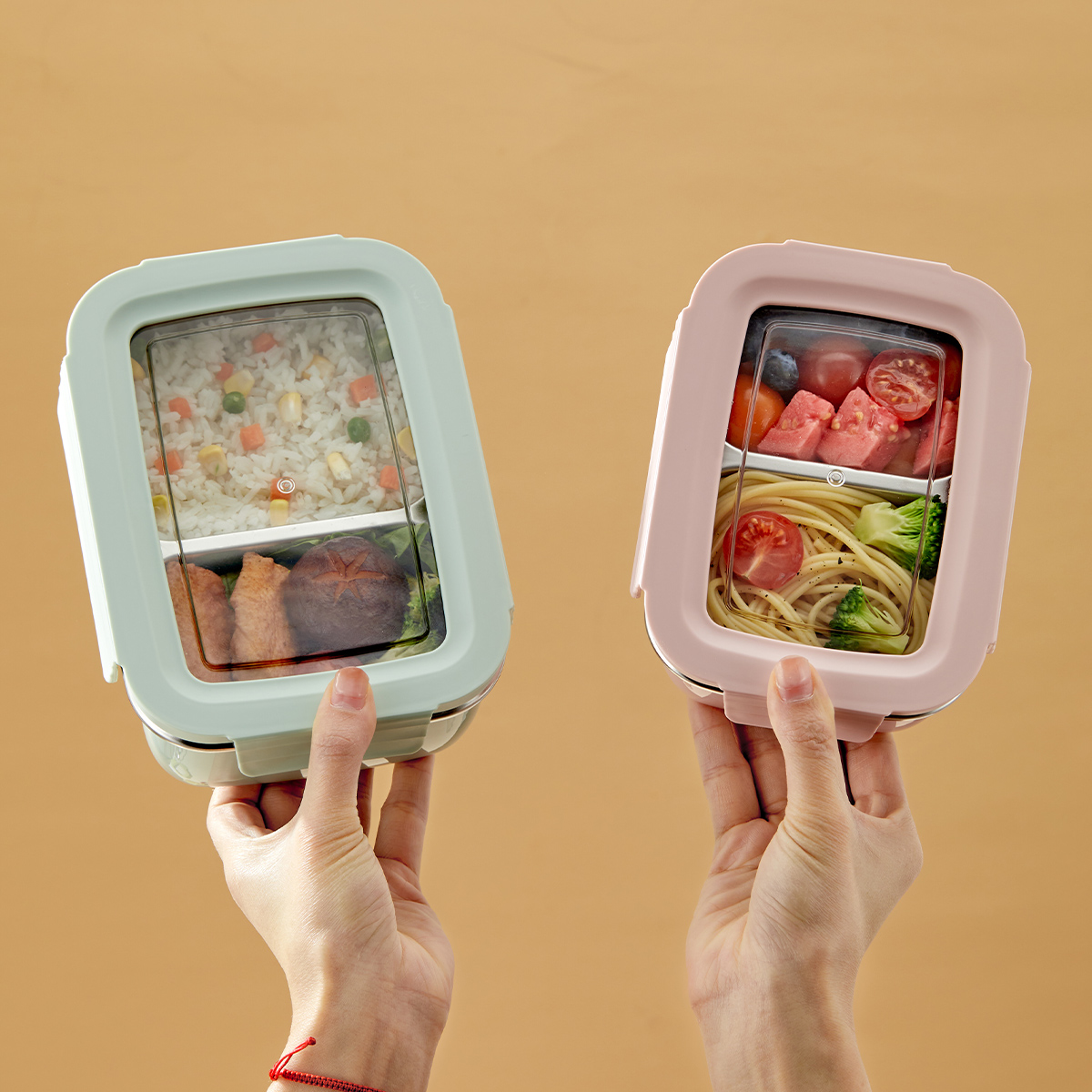 Food Storage Drawer Organizer - 電子レンジ 304 ステンレス鋼コンパートメント弁当箱積み重ね可能な漏れ防止学生弁当箱食品容器冷たいと温かい食品用