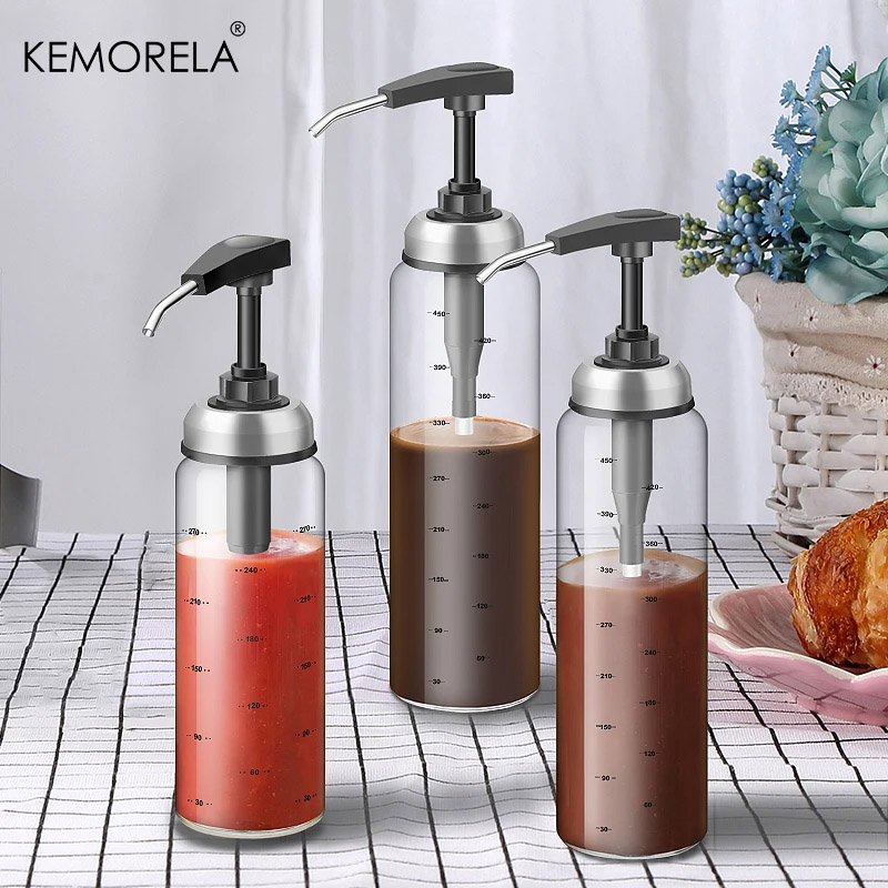 Salad Dressing Bottle - ガラスオイル料理調味料ソースボトル、家庭サラダキッチンプレス圧力スクイーズ、交換可能で洗える詰め替え可能