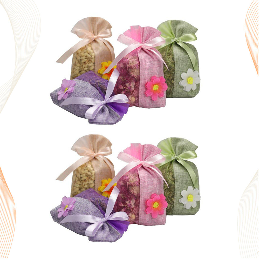 Food Storage Bag - 8個入り 空の花柄巾着袋 リネン製サシェバッグ ドライフラワー、お茶、スパイス、ハーブ、小物の保存用 ギフトアイデア