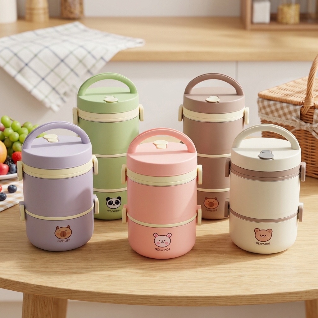 Food Storage With Scoop - 304ステンレス鋼製保温ランチボックス弁当箱セット、電子レンジ対応携帯食品保存容器、可愛い子供用学校大人用仕事用
