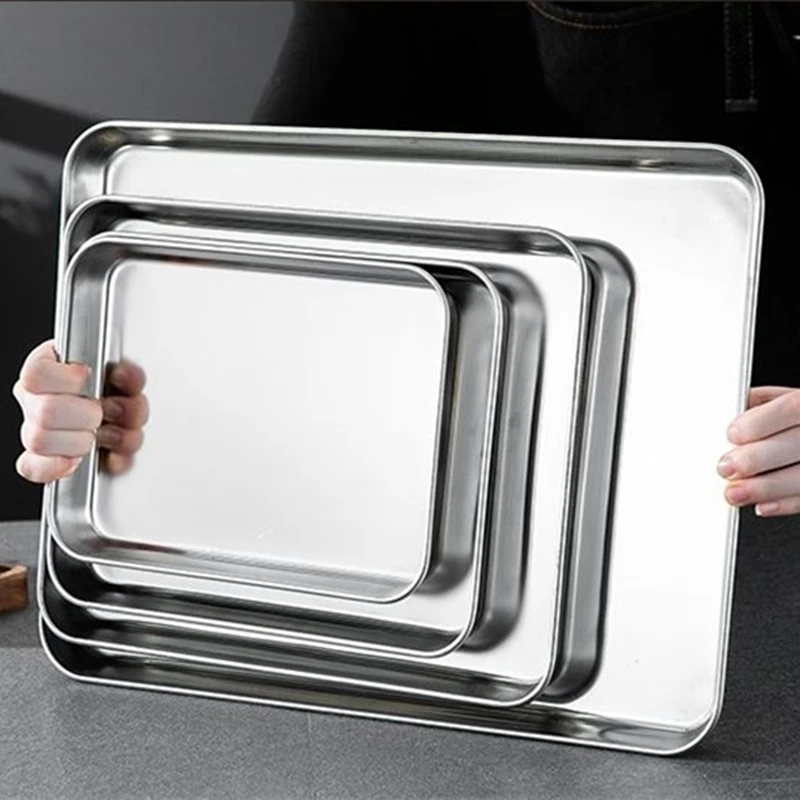 Food Storage For Restaurant - キッチン長方形ステンレス製食品保存サービングトレイソーセージ麺果物皿レストランホテル金属食器プレート