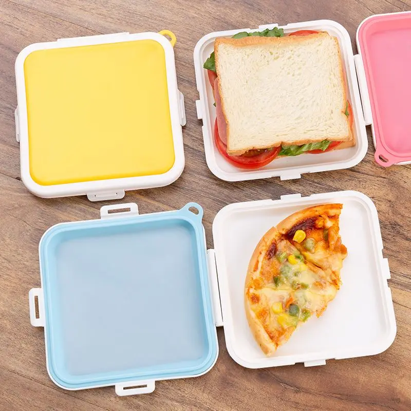 Food Storage Silicone Bags - 1個入りポータブルサンドイッチクリスパートースト収納ボックス、シリコン製再利用可能電子レンジ対応ランチボックス、吊り下げ式ランチフードコンテナ