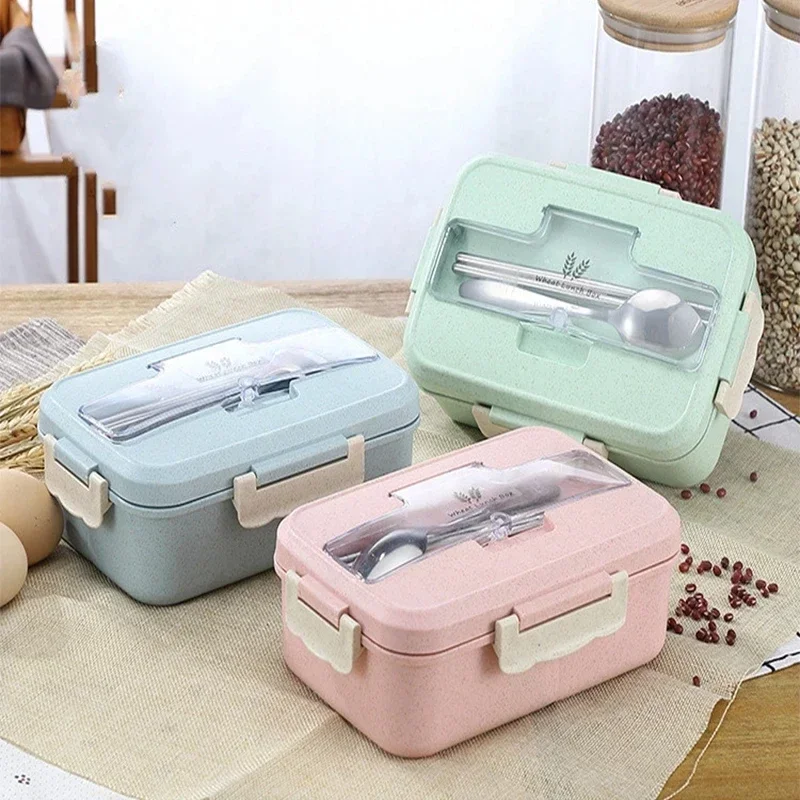 Food Storage With Scoop - 麦わら弁当箱,食器,電子レンジ,食品保存容器,ポータブル弁当箱,子供,子供,学校,オフィス