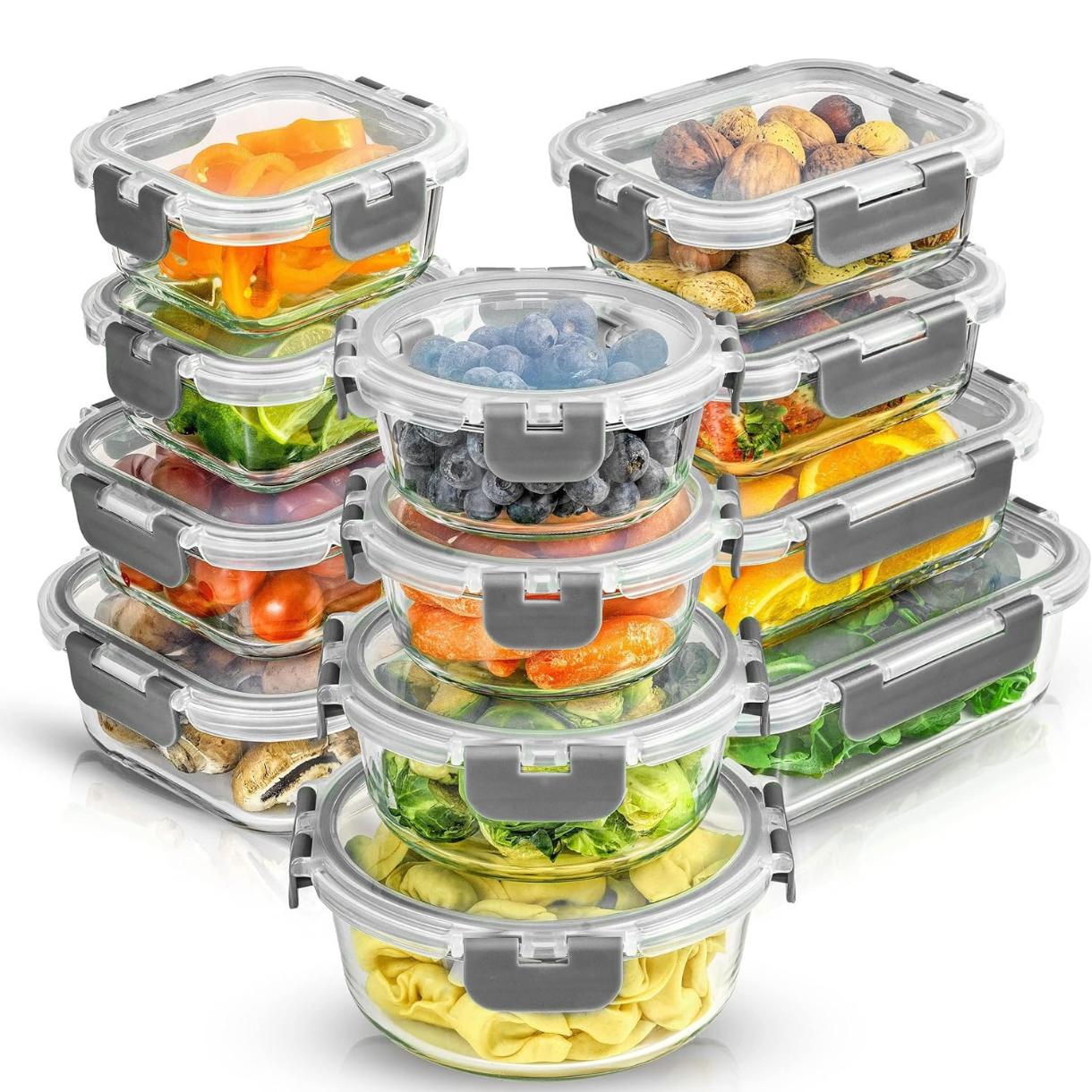 Food Storage Containers Tupperware - 蓋付き24個入りホウケイ酸ガラス保存容器 | パントリーやキッチン用の密閉・冷凍庫対応食品保存容器12個 | ランチ用の食事準備容器 |