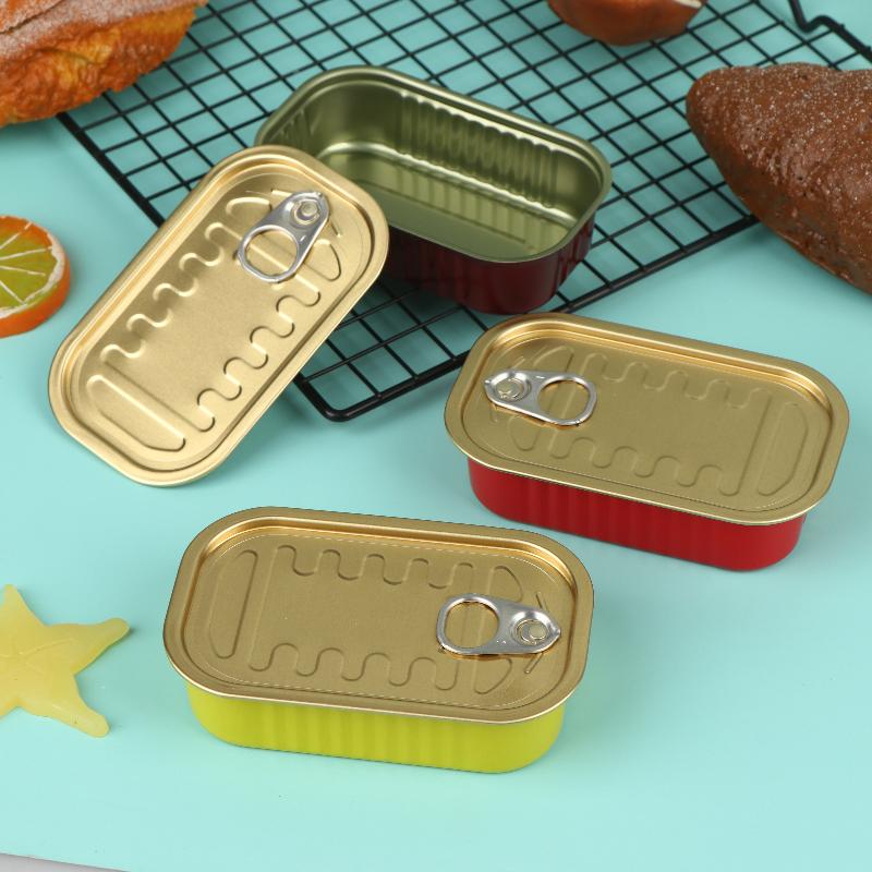Food Storage Small - 2個入り 空のミニ缶 密封食品缶 プルリング付き蓋 金属製 長方形