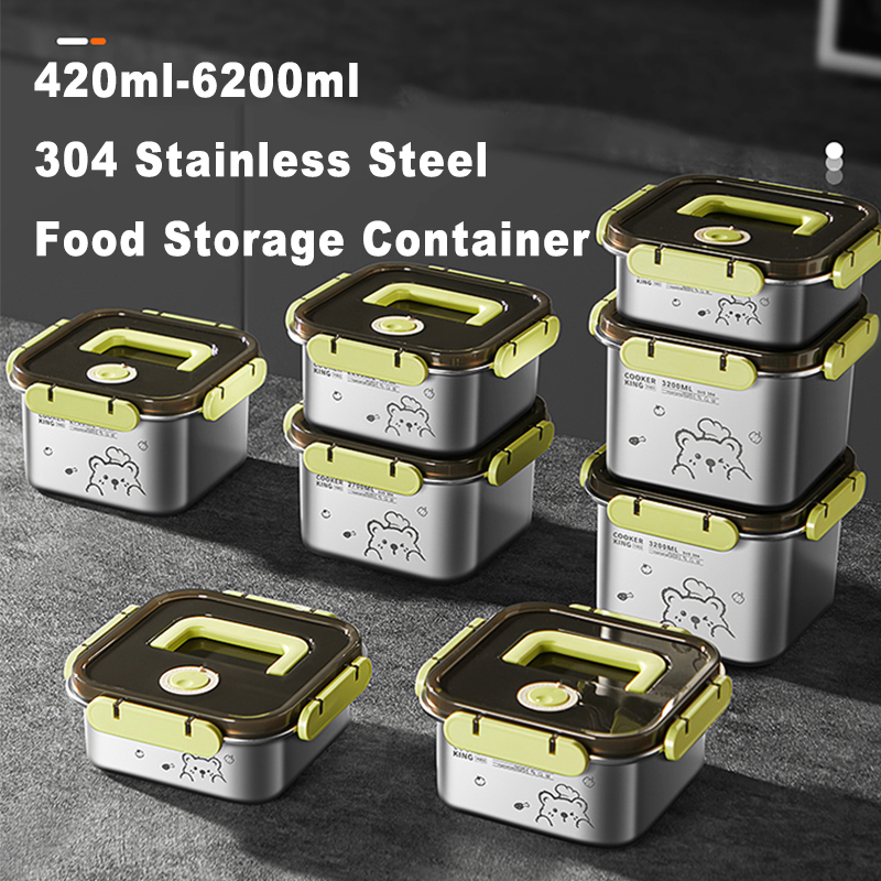 Food Storage Box Large - COOKER KING 420ml-6200ml 大容量ステンレス食品保存容器 冷蔵庫/オーブン対応 旅行用弁当箱