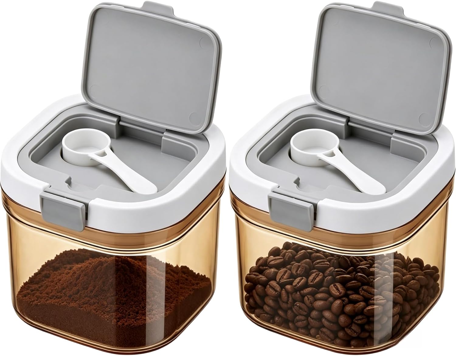 Food Storage With Scoop - 2個入りコーヒー缶 スコップ付き 気密コーヒー保存容器 アンバー遮光ジャー 広口コーヒー豆・砂糖用