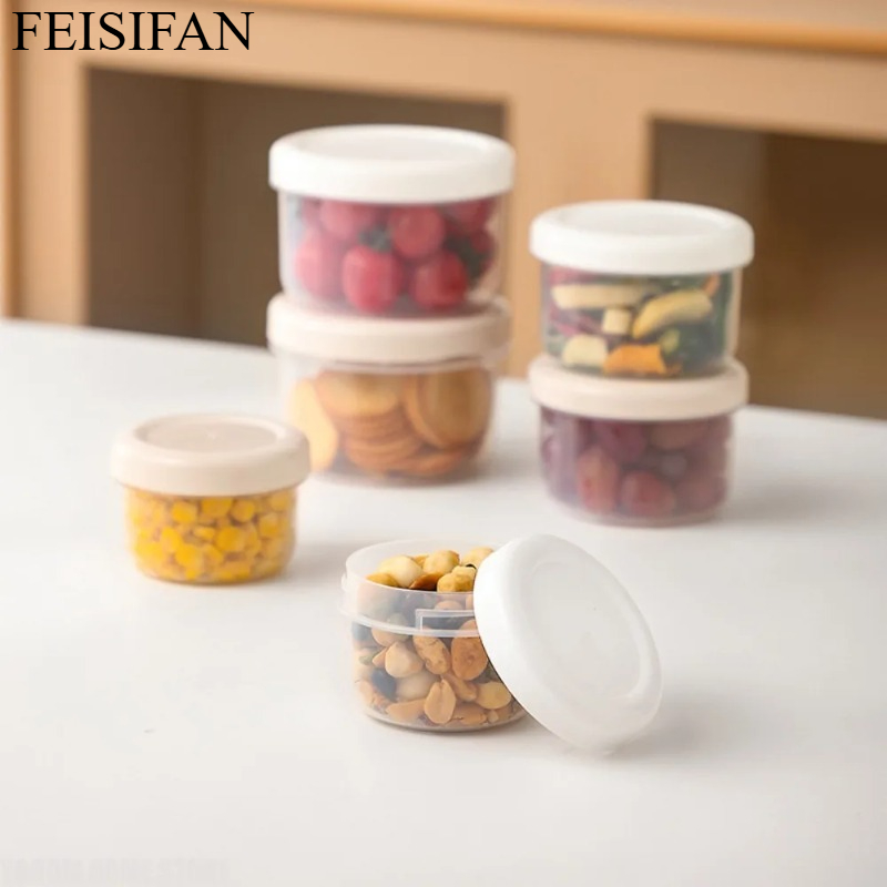 Food Storage Bowls - 持ち運び可能な丸型プラスチック製食品保存容器（蓋付き）、キッチン冷蔵庫用気密鮮度保持ボックス