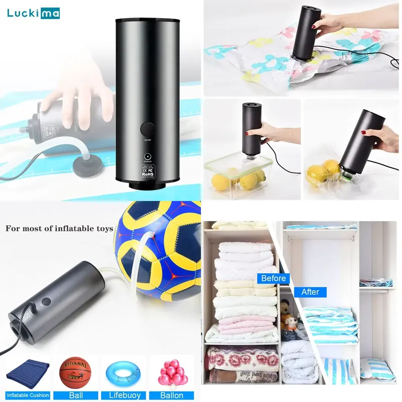 Food Storage Bag - 2in1ポータブルエアバキュームマシンミニインフレーターエアコンプレッサーポンプ、旅行用、家庭用真空保存袋、食品保存用
