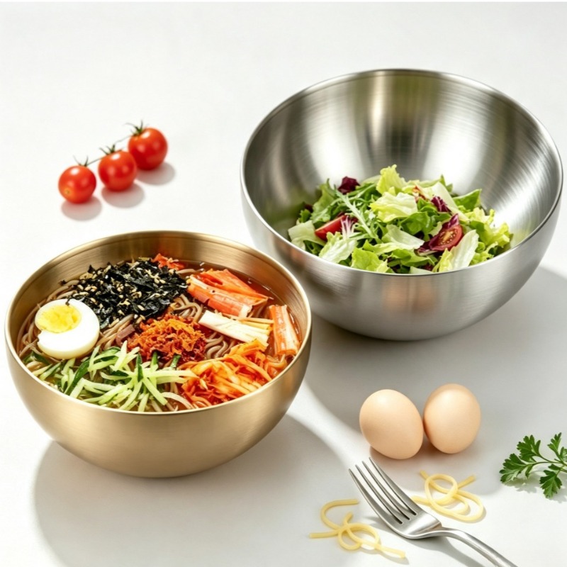 Food Storage Bowls - ステンレス製ミキシングボウル、金属製サービングサラダボウル、ベーキング、料理、サラダ作り、スープ作り用の食品保存容器