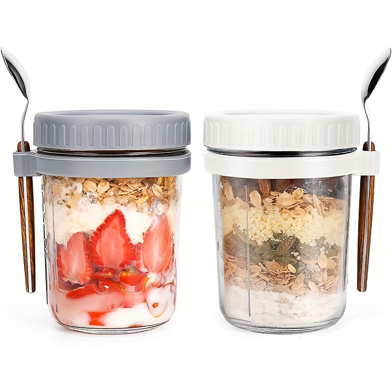 1個/2個入り ガラス製オートミールカップ、蓋とスプーン付き - Food Storage Bowls のレビューと価格