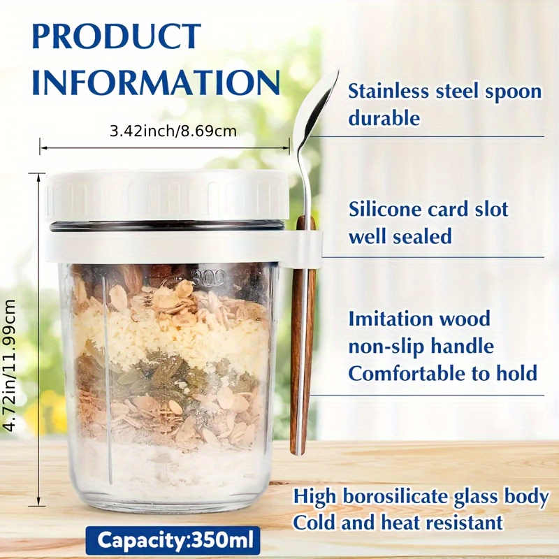 1個/2個入り ガラス製オートミールカップ、蓋とスプーン付き - Food Storage Bowls のレビューと価格