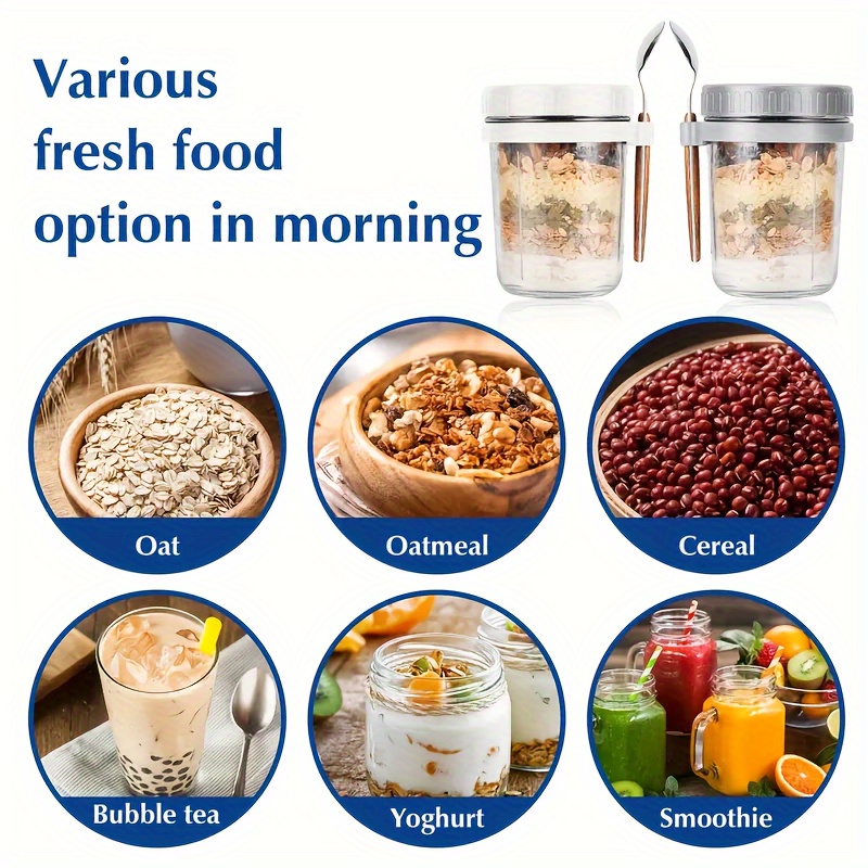 1個/2個入り ガラス製オートミールカップ、蓋とスプーン付き - Food Storage Bowls のレビューと価格