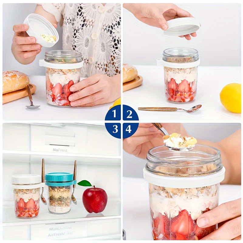 1個/2個入り ガラス製オートミールカップ、蓋とスプーン付き - Food Storage Bowls のレビューと価格