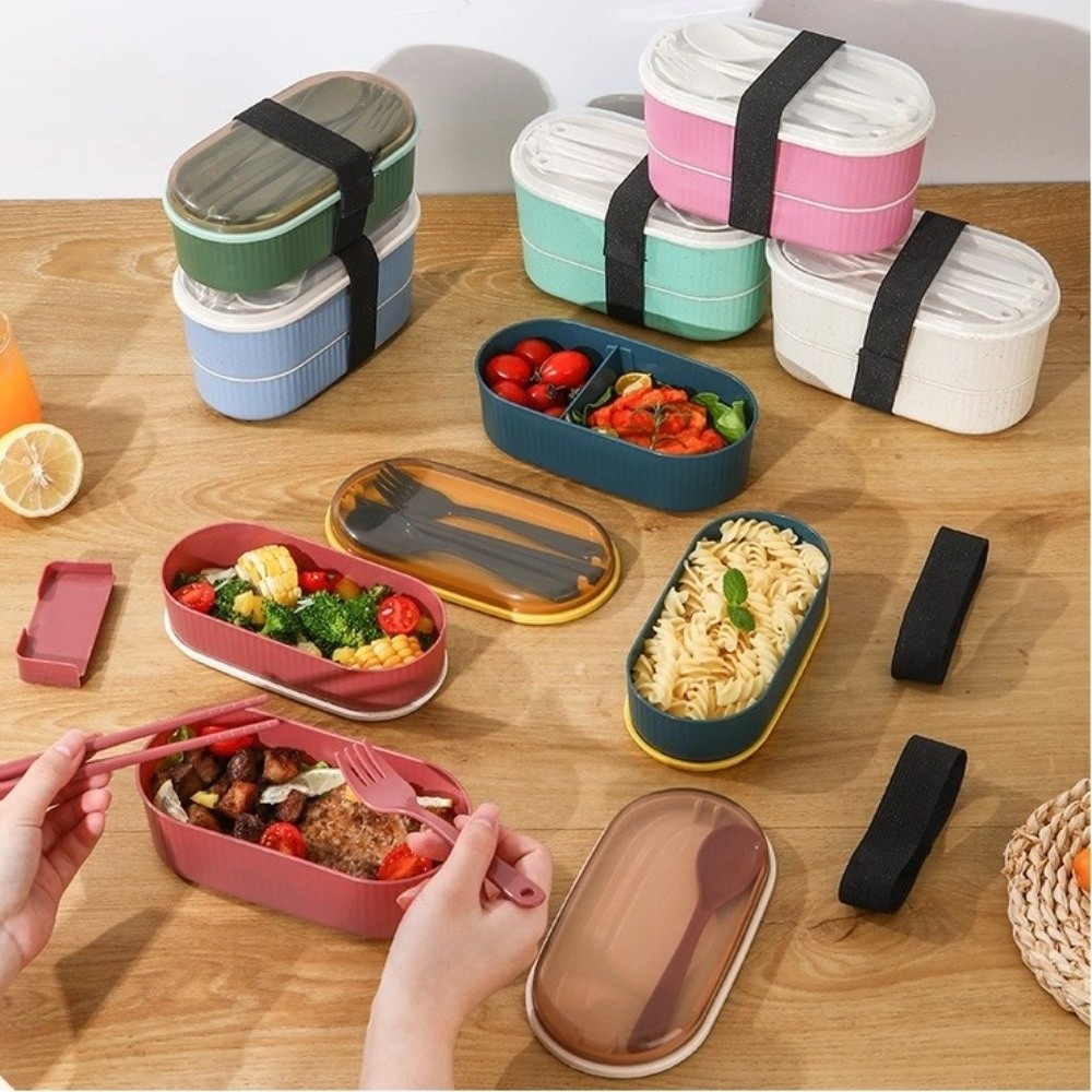 ポータブル二層ランチボックス大容量電子レンジ対応食器セットフ - Food Storage With Scoop のレビューと価格