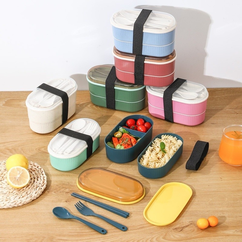 ポータブル二層ランチボックス大容量電子レンジ対応食器セットフ - Food Storage With Scoop のレビューと価格
