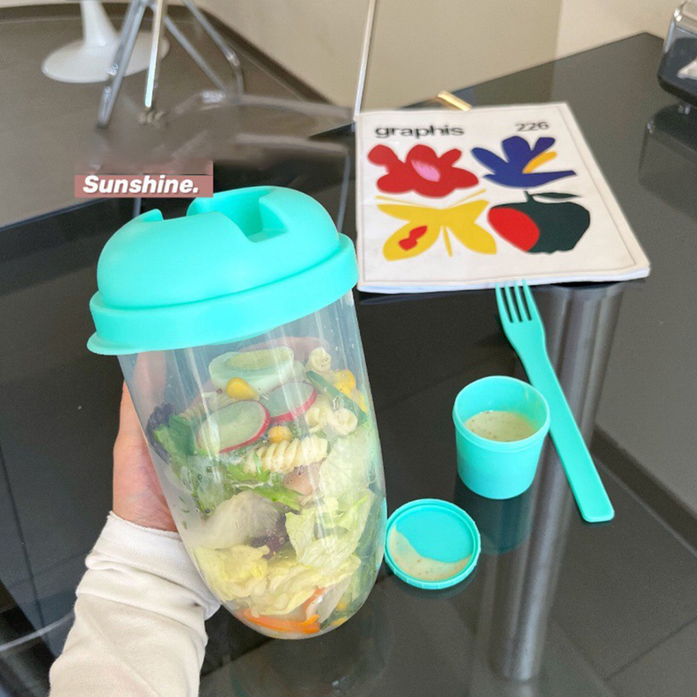 フォーク付きポータブルガラスサラダシェーカー,弁当用ボウルホ - Salad Dressing Bottle のレビューと価格