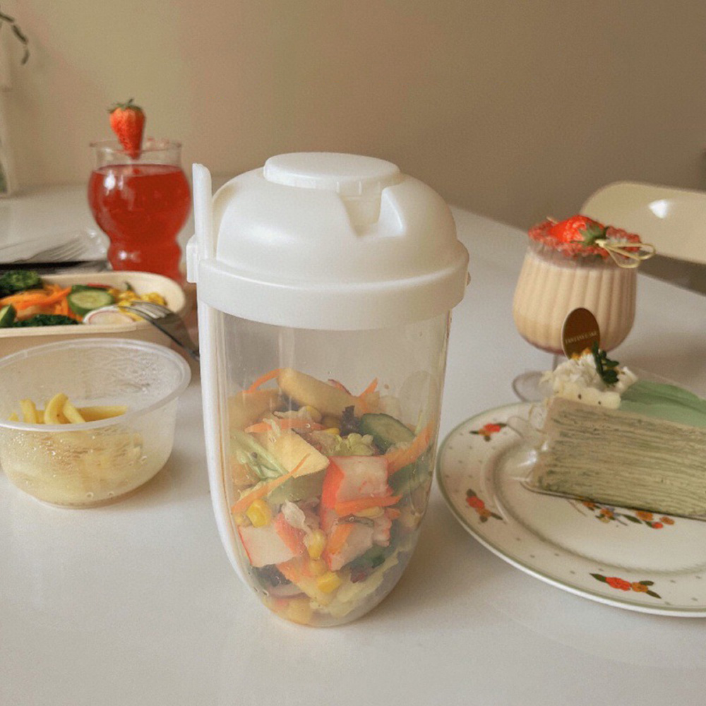 フォーク付きポータブルガラスサラダシェーカー,弁当用ボウルホ - Salad Dressing Bottle のレビューと価格