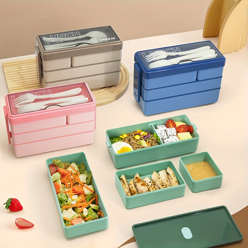 カトラリー付き大容量弁当箱,多層食品保存,積み重ね可能な漏れ - Food Storage With Scoop のレビューと価格