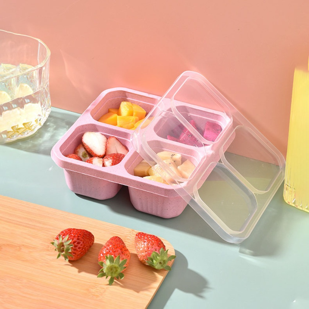 1個入り 再利用可能な小麦ストロー素材 4仕切り付きフードコ - Food Storage Drawer Organizer のレビューと価格