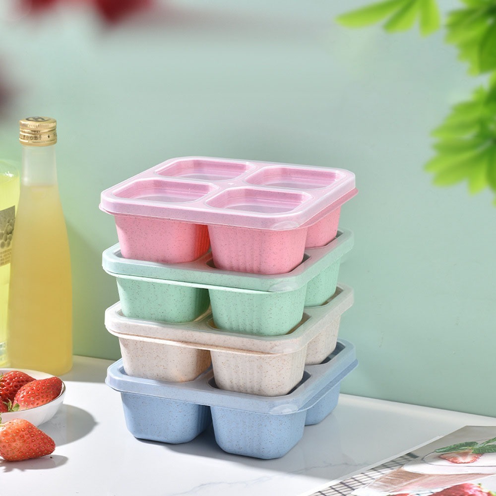 1個入り 再利用可能な小麦ストロー素材 4仕切り付きフードコ - Food Storage Drawer Organizer のレビューと価格
