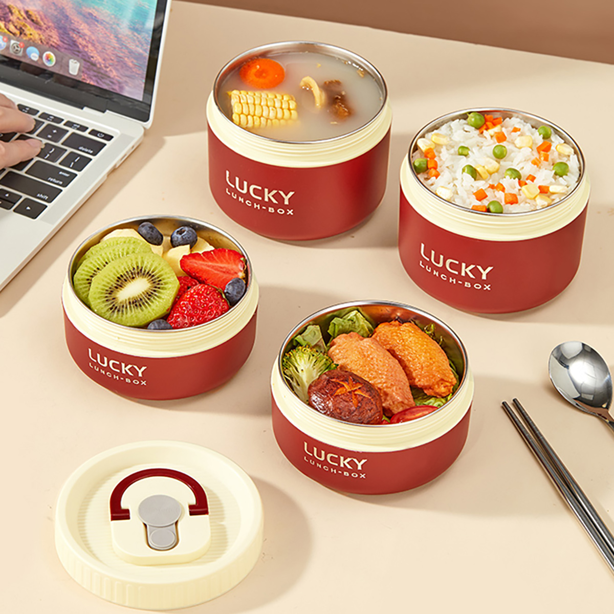 304 ステンレス鋼製保温弁当箱ポータブル漏れ防止断熱子供用 - Food Storage With Scoop のレビューと価格
