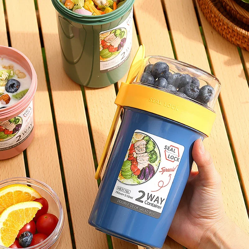 弁当箱 サラダ オートミール 朝食 ダブルカップ シリアル  - Salad Dressing Bottle のレビューと価格