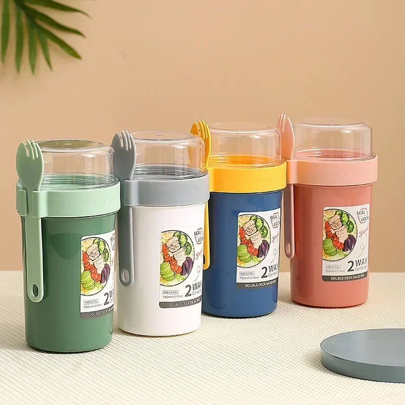 弁当箱 サラダ オートミール 朝食 ダブルカップ シリアル  - Salad Dressing Bottle のレビューと価格