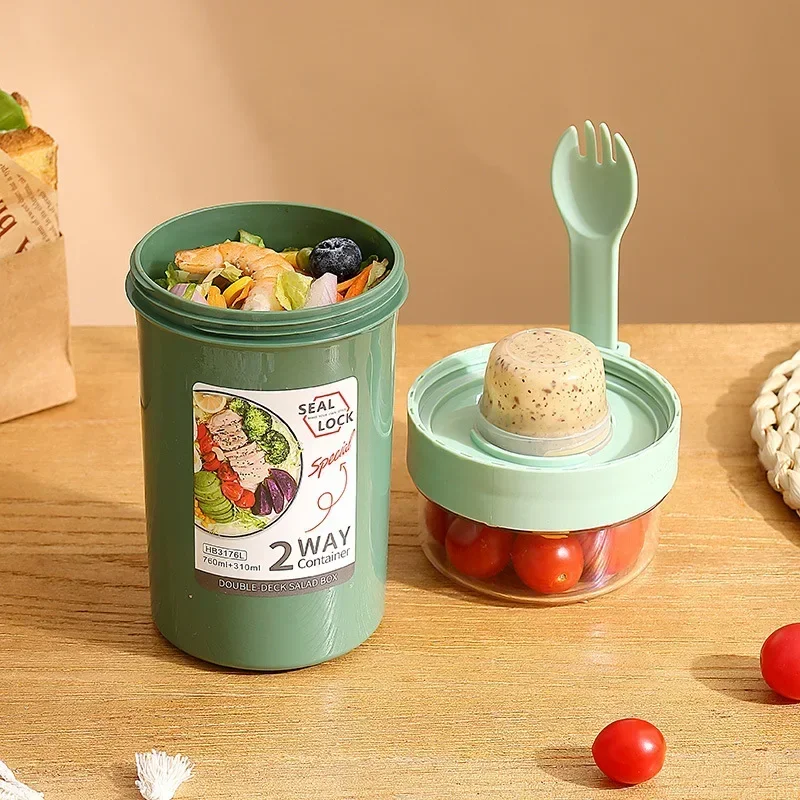 弁当箱 サラダ オートミール 朝食 ダブルカップ シリアル  - Salad Dressing Bottle のレビューと価格