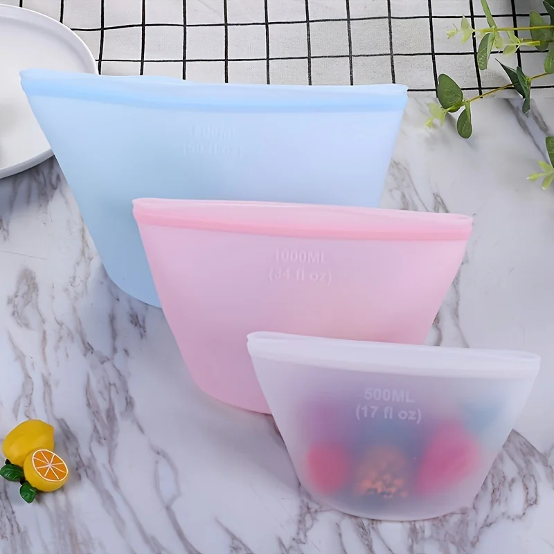 再利用可能なシリコン保存袋 - 肉、野菜のマリネやランチ用の - Food Storage Silicone Bags のレビューと価格
