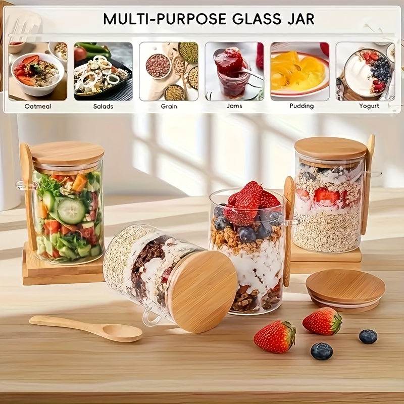 1/2/4/8個入りオートミールガラスカップセット、蓋とスプ - Food Storage With Scoop のレビューと価格