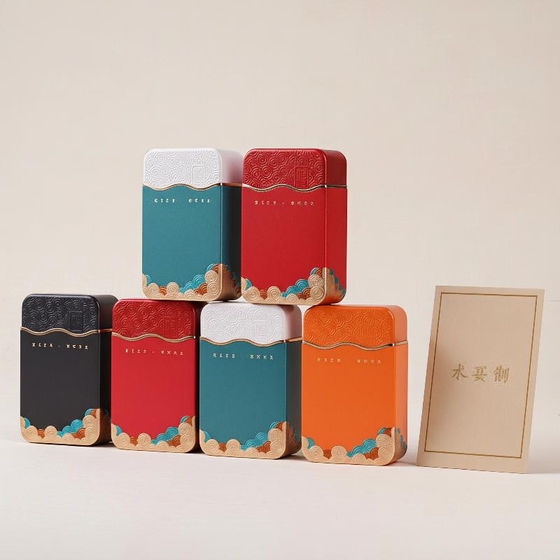無毒の長方形波型模様金属製茶葉収納箱、小型で持ち運び可能な茶 - Food Storage Small のレビューと価格