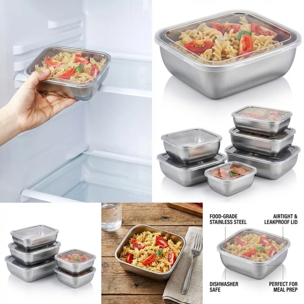 6個入りステンレス製食品保存容器漏れ防止6個入りステンレス製 - Food Storage Bowls のレビューと価格