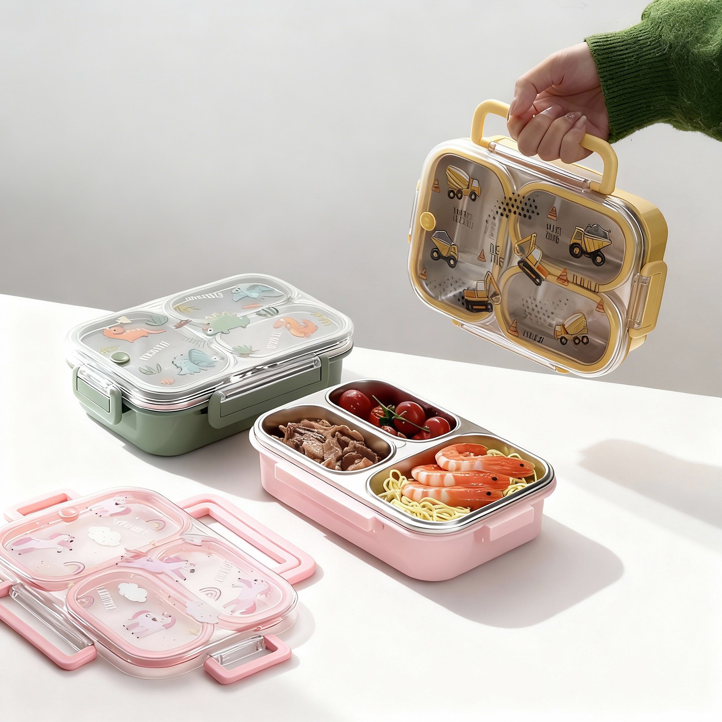 大容量漫画柄子供用ランチボックス、ハンドル付き、持ち運び可能 - Food Storage Box Large のレビューと価格